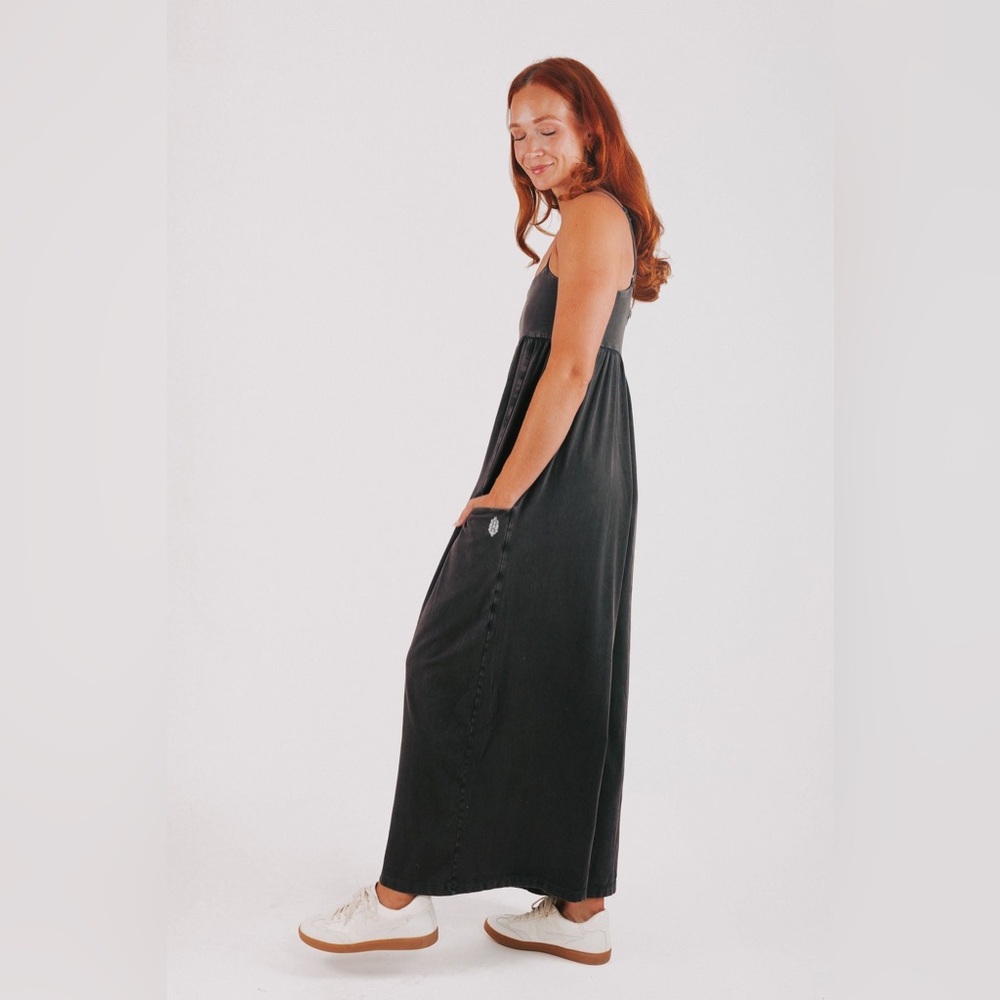 Free People Hot Shot Strappy Onesie Black